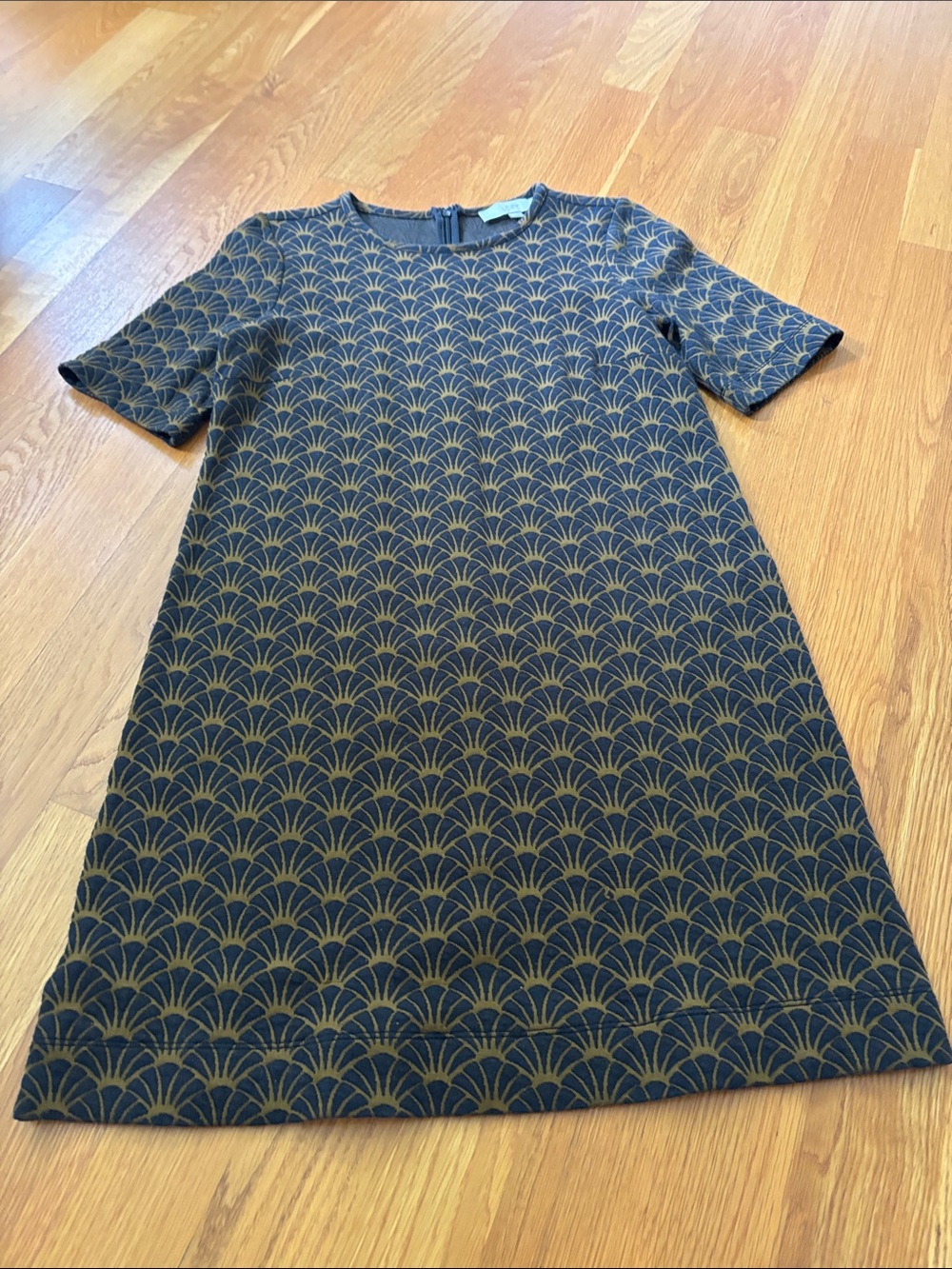 LOFT Navy and Gold Mini Shift Dress